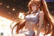 Anime girl with long brown hair in a cheerleading uniform.